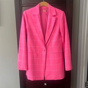 Trina Turk Barbiecore Plaid Sunview Blazer In Candy Pink  Size 4